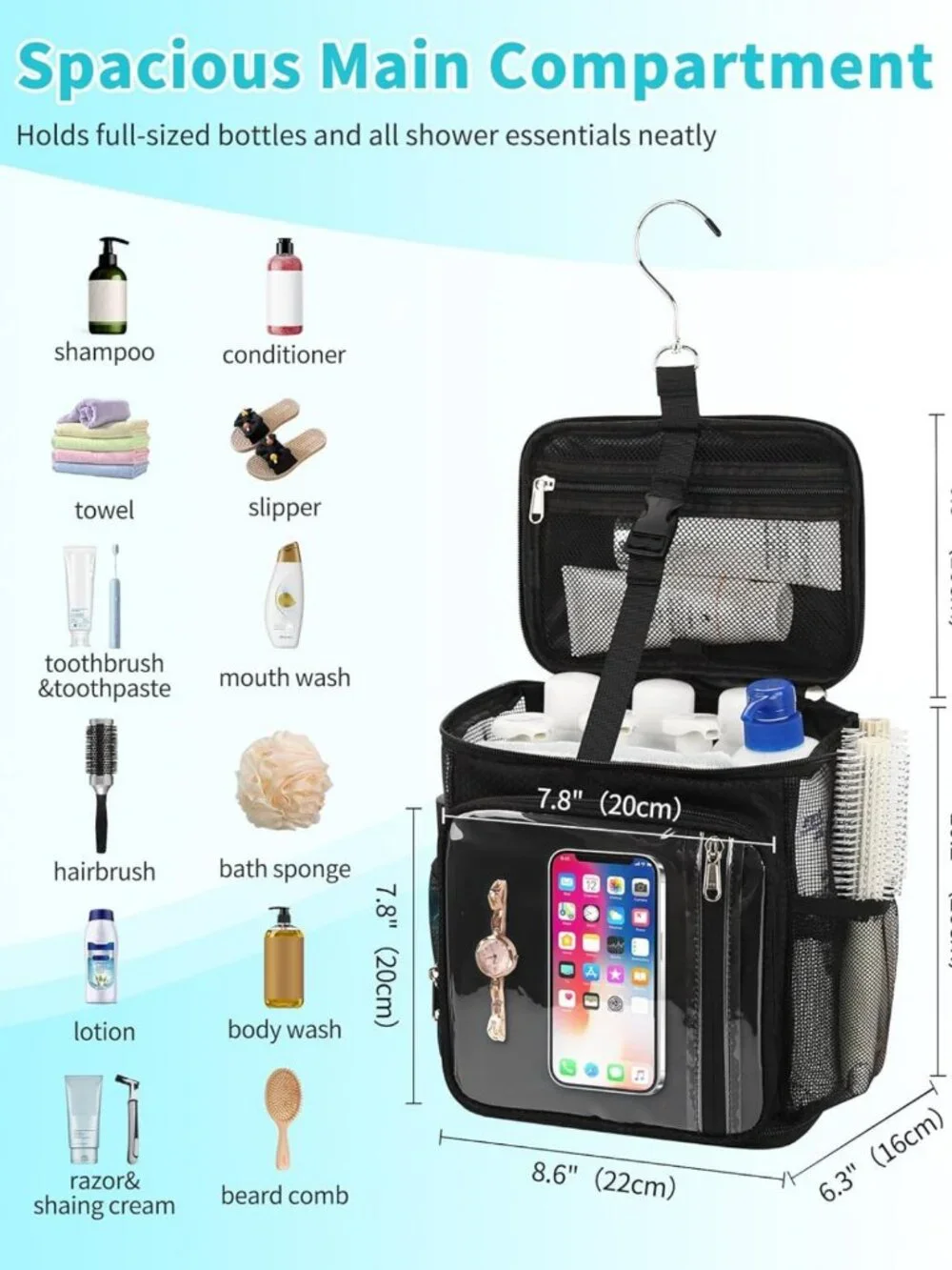 Portable Hanging Shower Caddy - Quick Dry Toiletry Tote for College & Travel